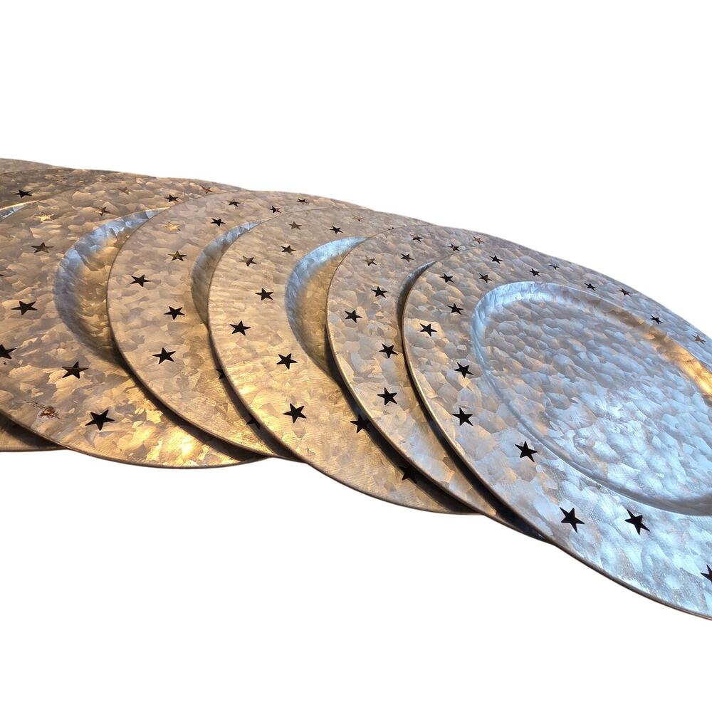 Americana Rustic Galvanized Dinner Plate Chargers Platters Star Design 10 Piece - Picture 6 of 7